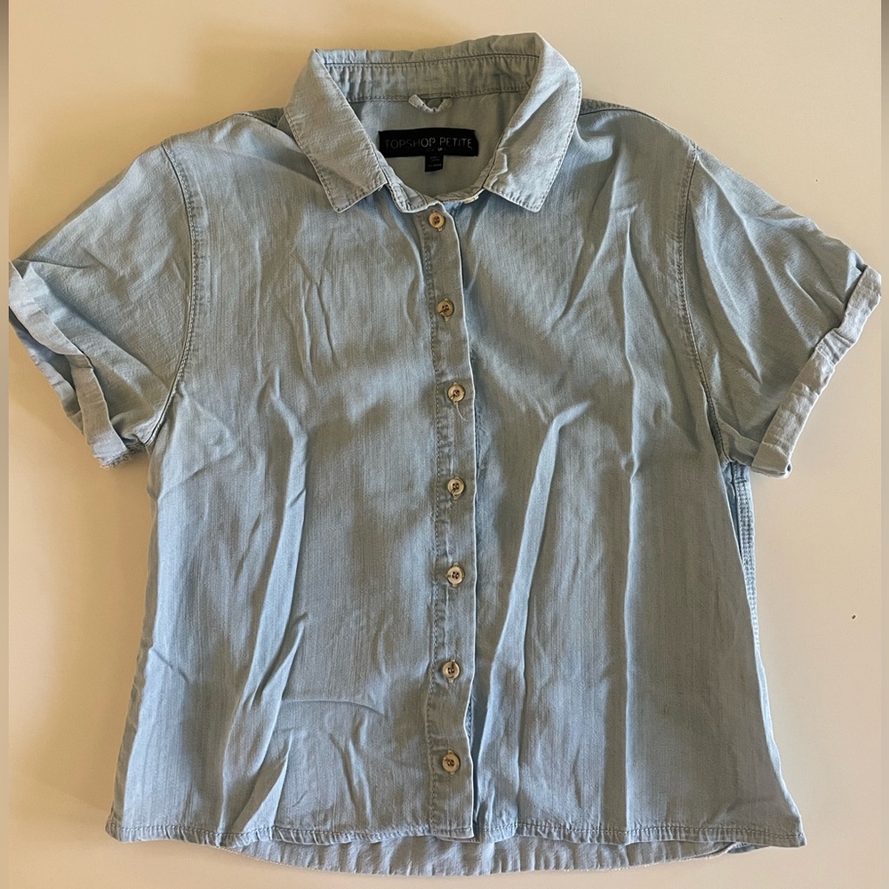 Topshop Petite Sky Blue Button-Up Shirt